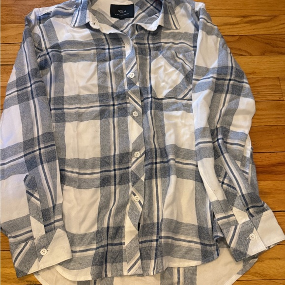 Reiss Blue and White Plaid Women's Shirt 15th anniversary small flannel